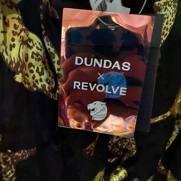 DUNDAS X Revolve dress Gloria Cats Print Gold Black Mini Short Sz XS NWT $348 - Picture 7 of 15